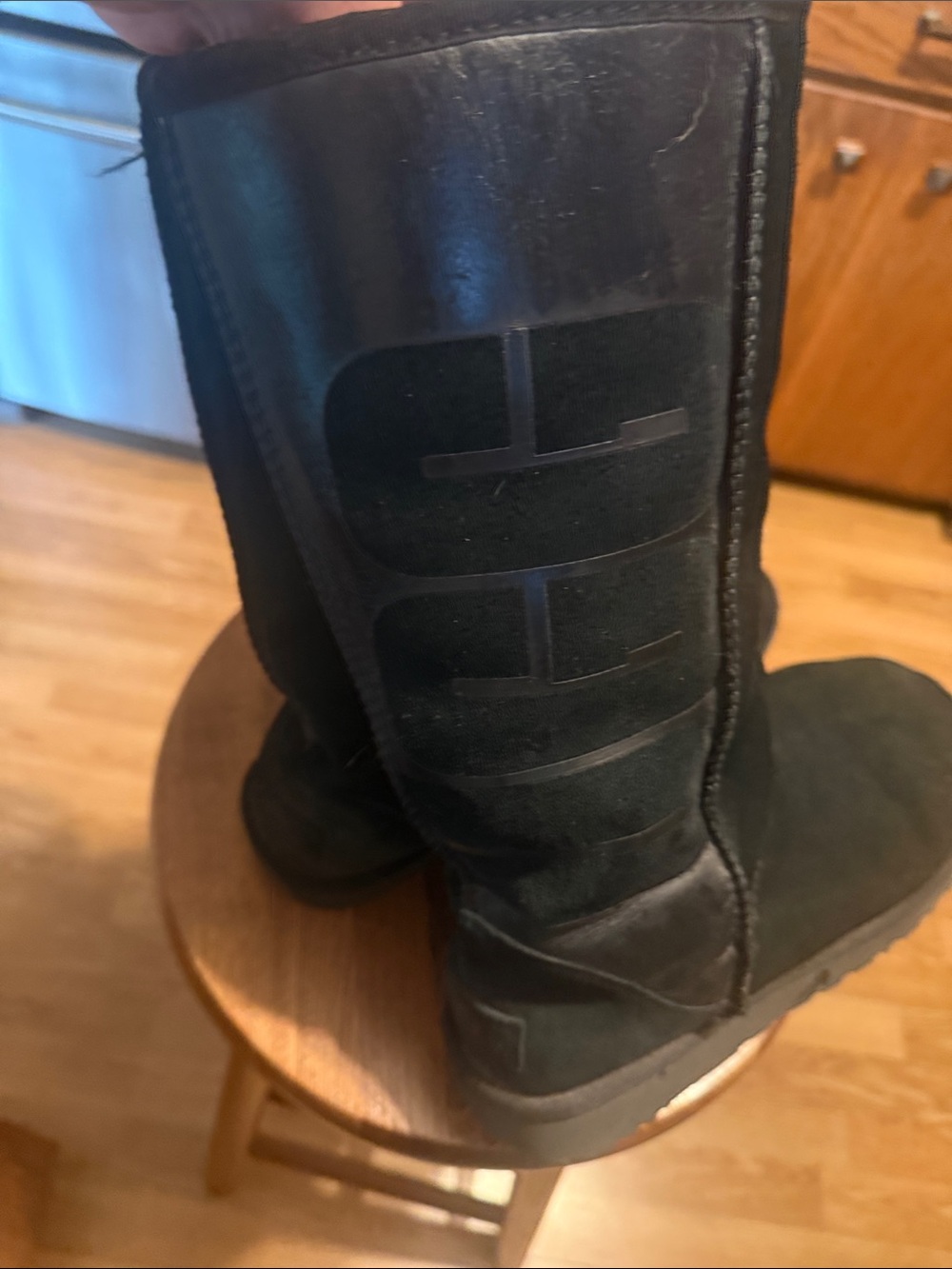 UGG Black Mid-Calf Suede Logo Boots
